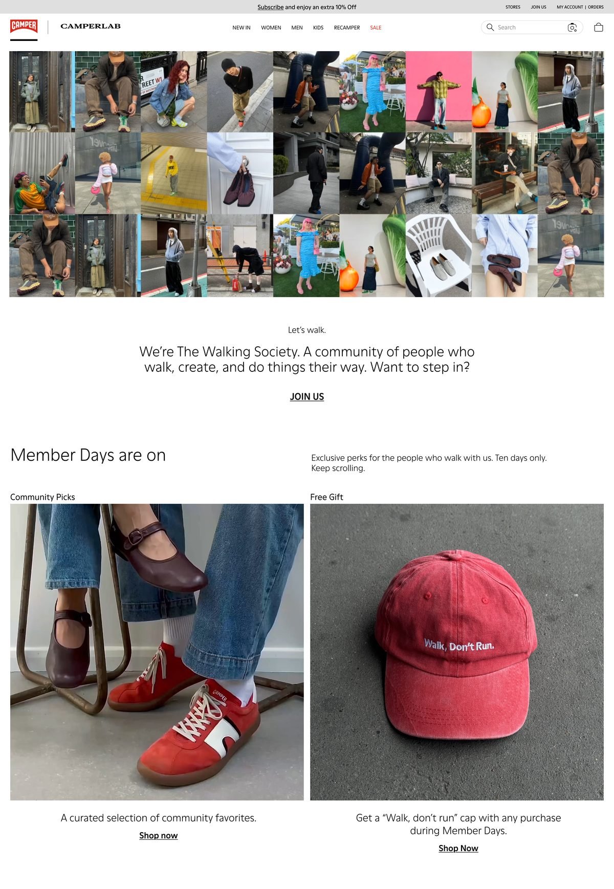 The Walking Society landing page, Camper