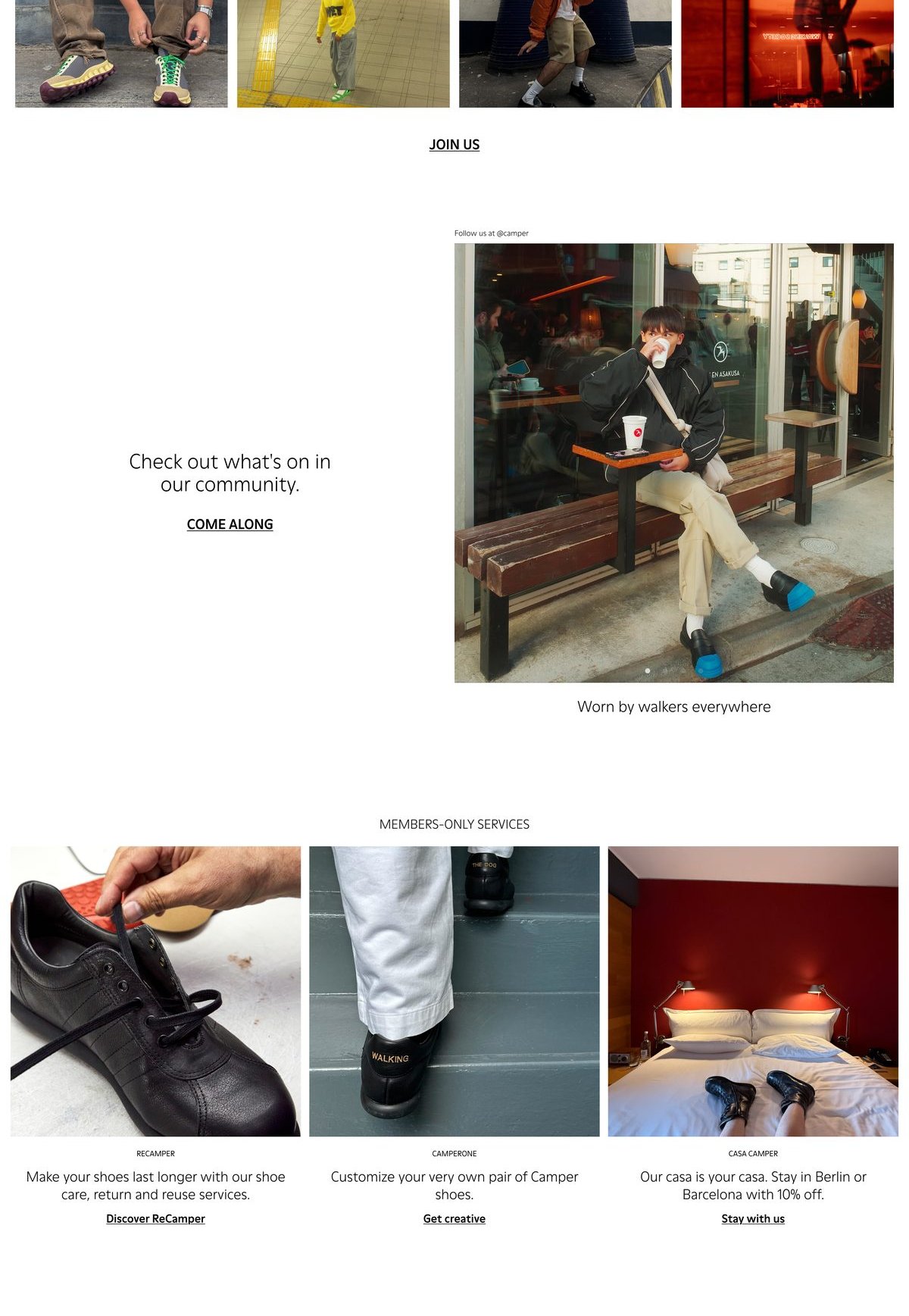 The Walking Society landing page, Camper